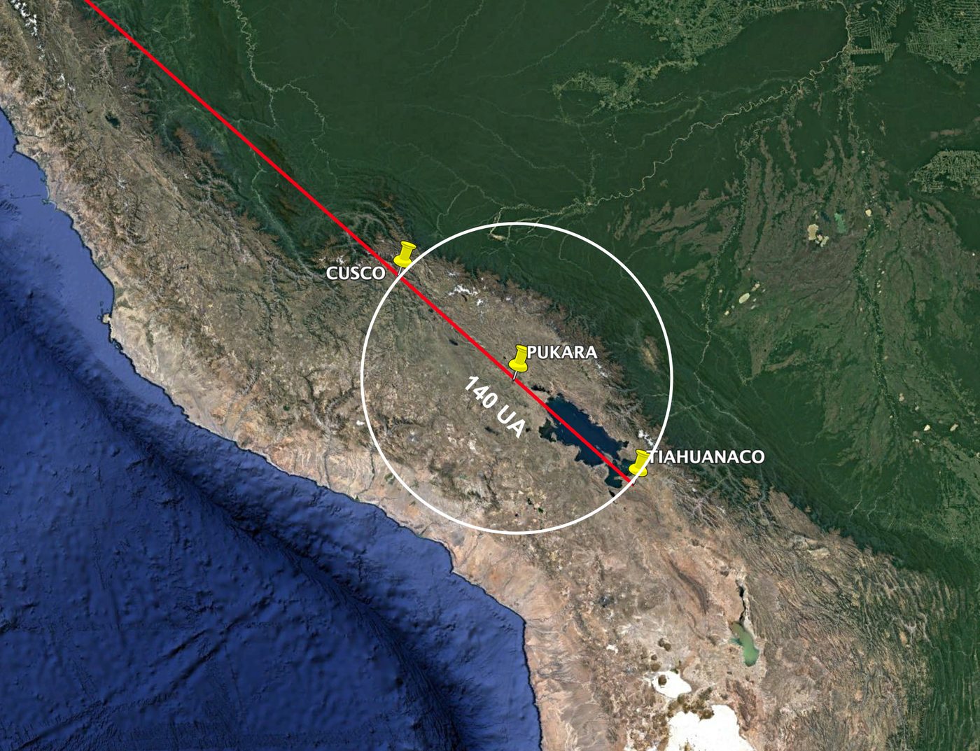 Pukara at the centre of the Tiahuanaco–Cusco circle